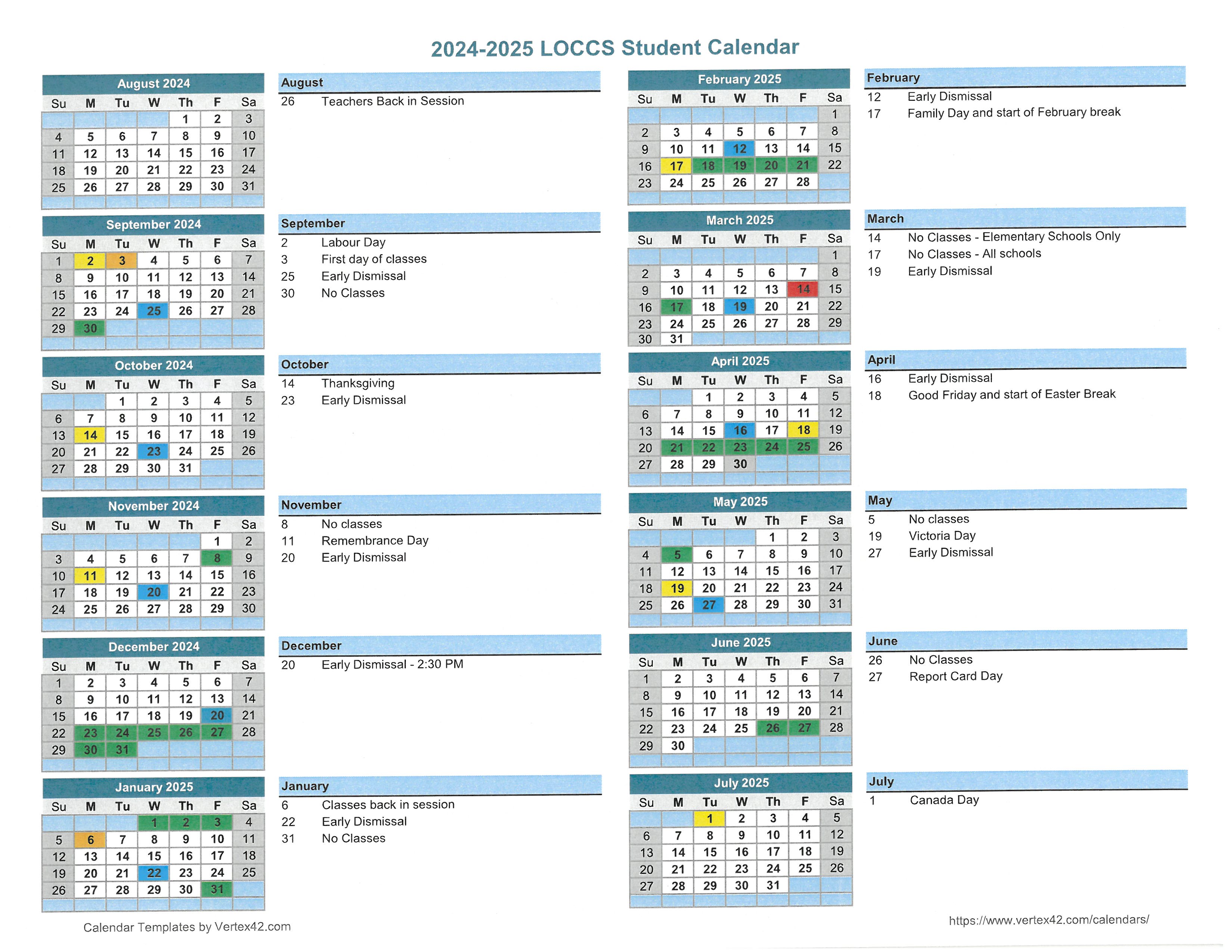 2024 - 25 Student Calendar
