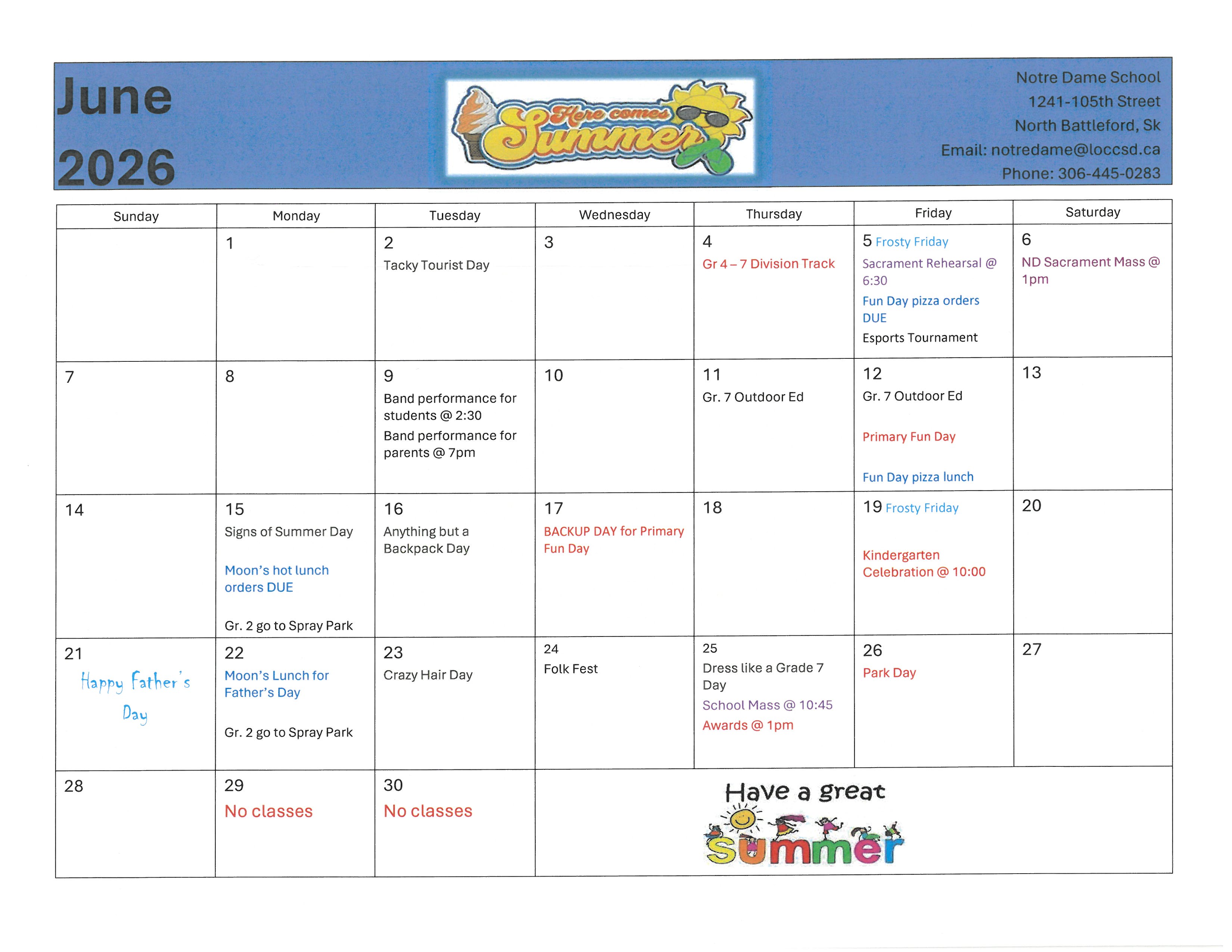 June Calendar